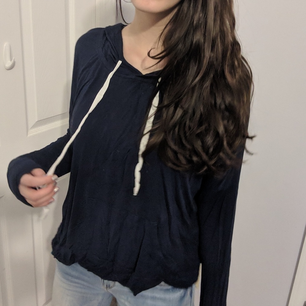 Comfy Navy Blue Hoodie Pullover Semisheer